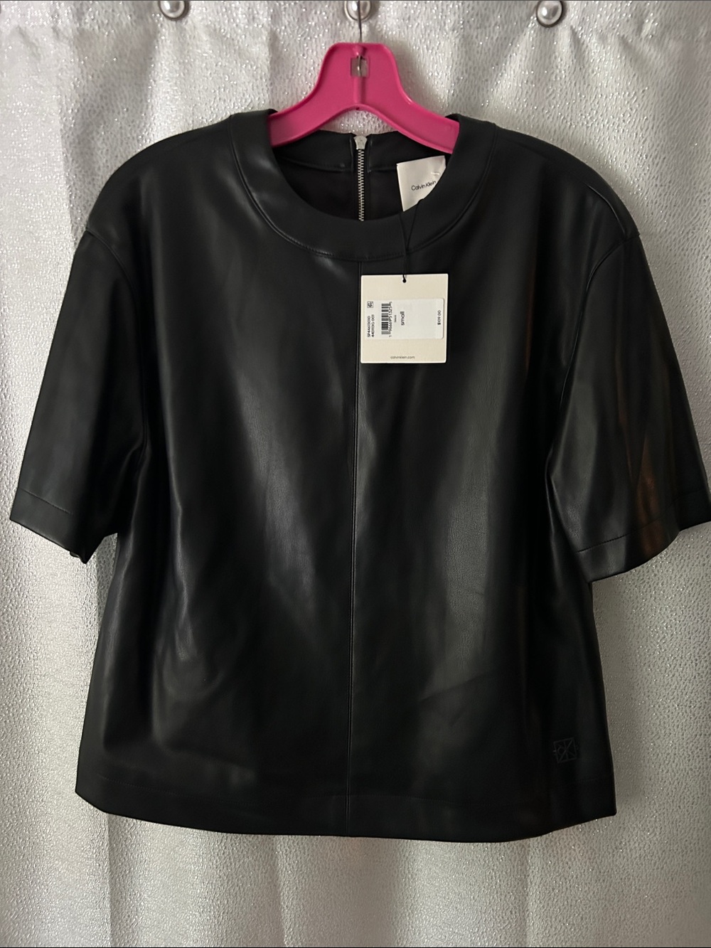 Calvin Klein Black Faux Leather Short Sleeve Top